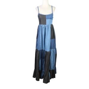 Forever 21 Blue and Black Denim Jean Patchwork Maxi Dress S